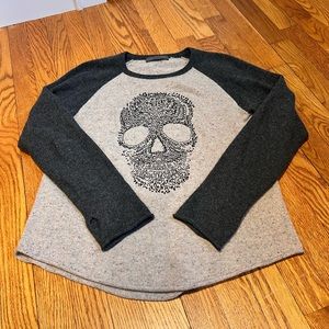 Cashmere Bedazzled Skull Sweater, light grey, charcoal, black